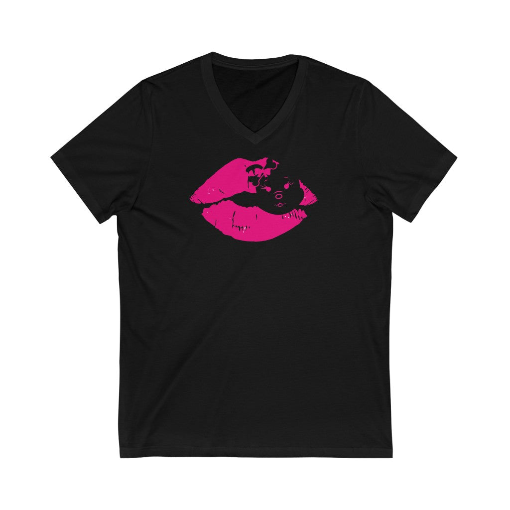 Diamond's Lips On Unisex Jersey Short Sleeve V-Neck Tee
