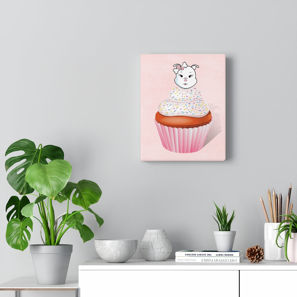 Vanilla With Sprinkles Diamond Cupcake On Pink Canvas Gallery Wraps