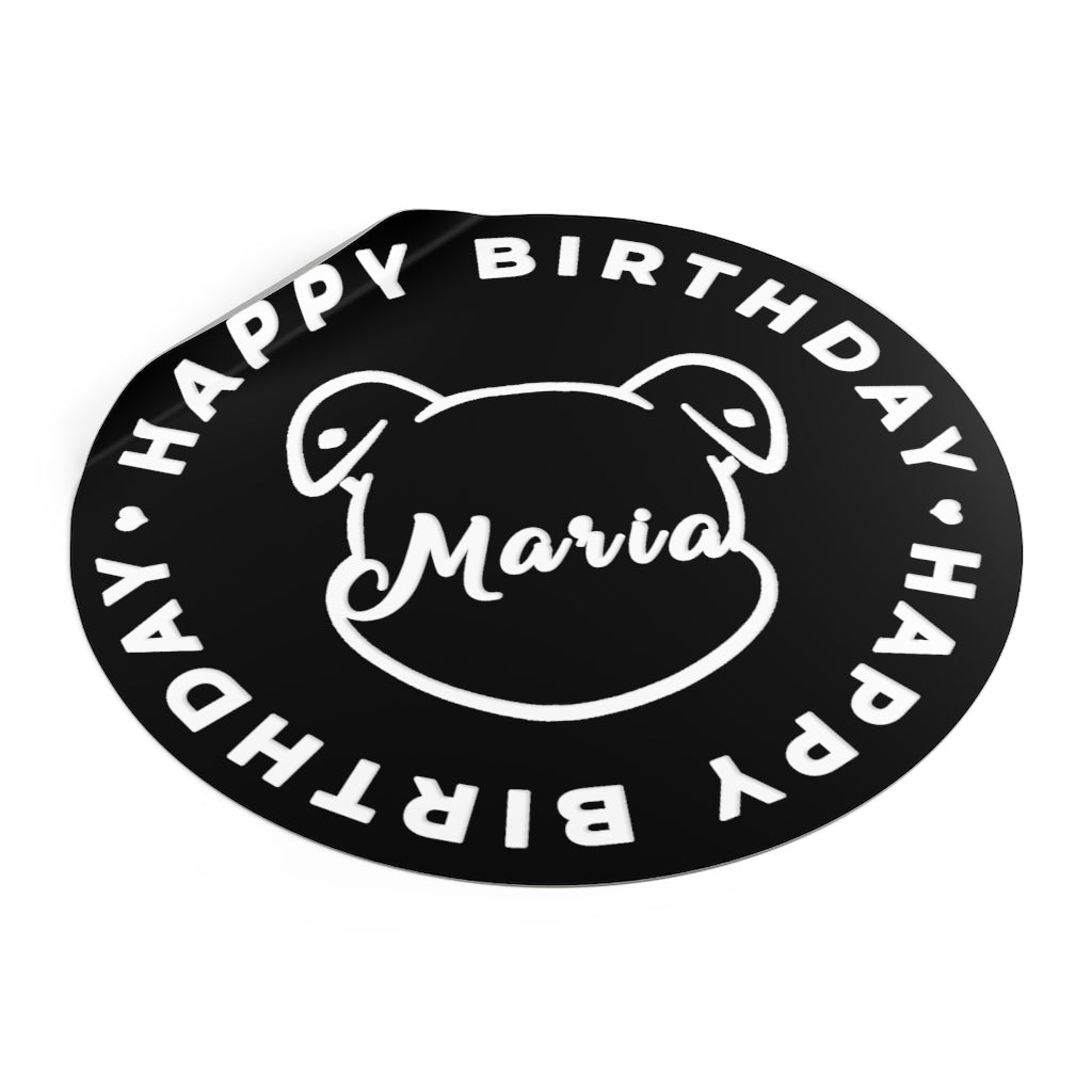 Personalize Mumble's Outline For Happy Birthday On Black Round Vinyl Stickers