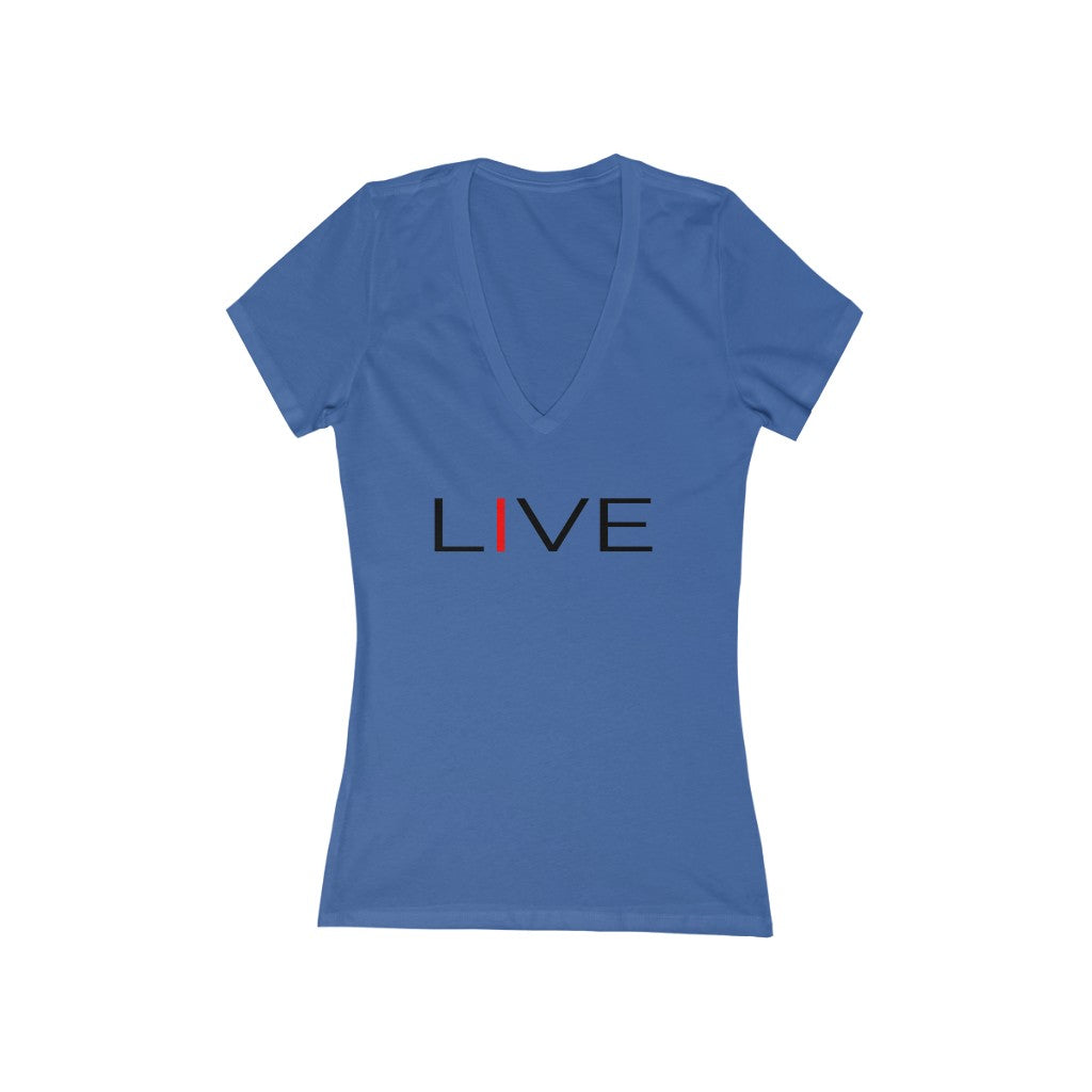 I LIVE Women's Jersey Short Sleeve Deep V-Neck Tee