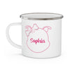 Personalized Name Inside Pink Diamond Face Outline On Enamel Camping Mug