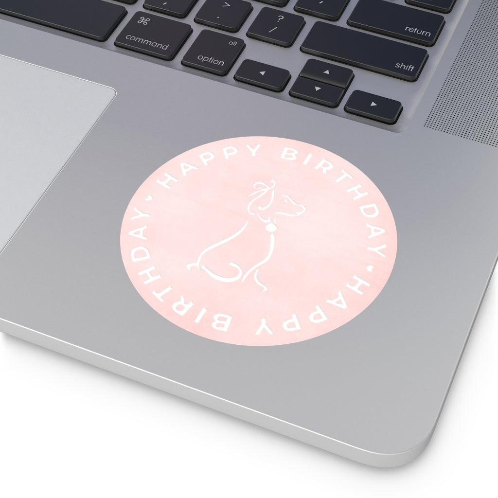 Poochie Diva's Happy Birthday On Pink Round Vinyl Stickers