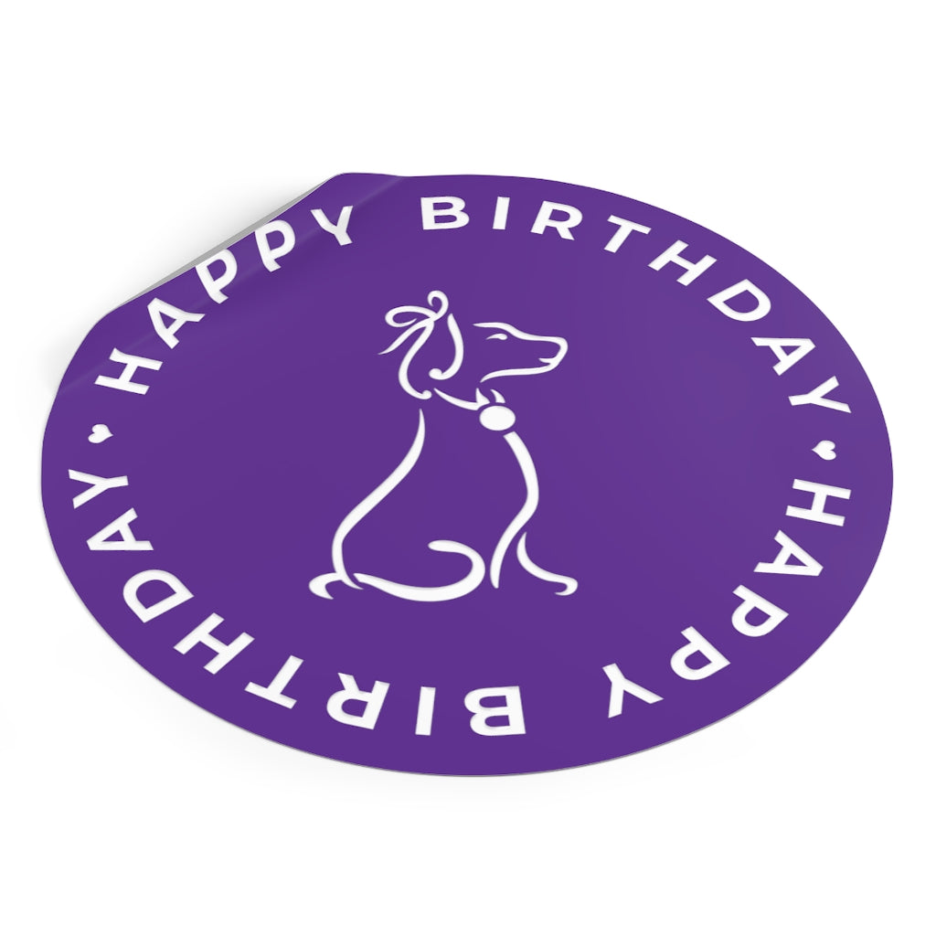 Poochie Diva's Happy Birthday On Purple Round Vinyl Stickers