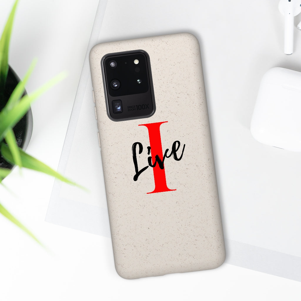 Oversized "I" Cursive LIVE On White Biodegradable Case