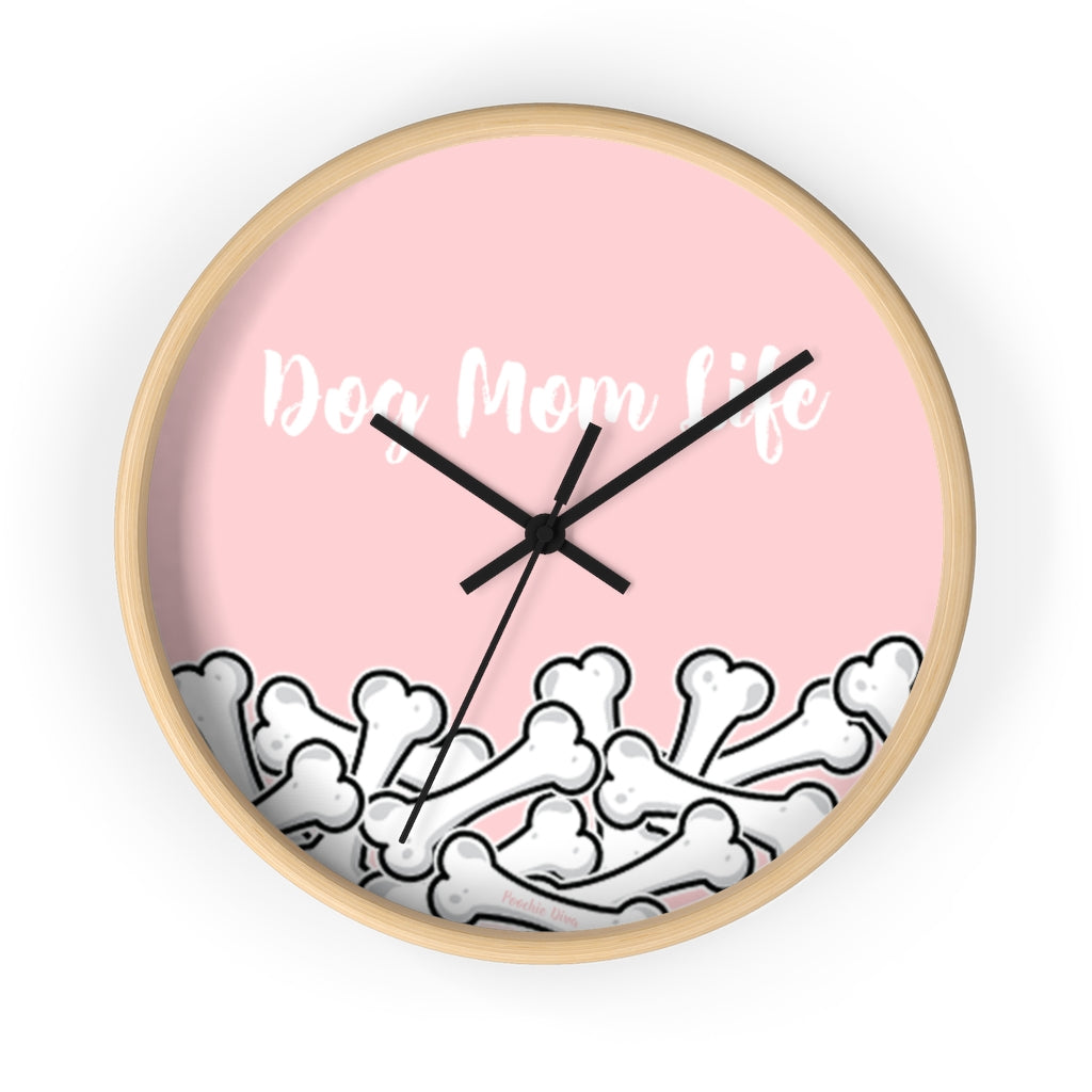 Dog Mom Life Bone Pile Pink Wall clock