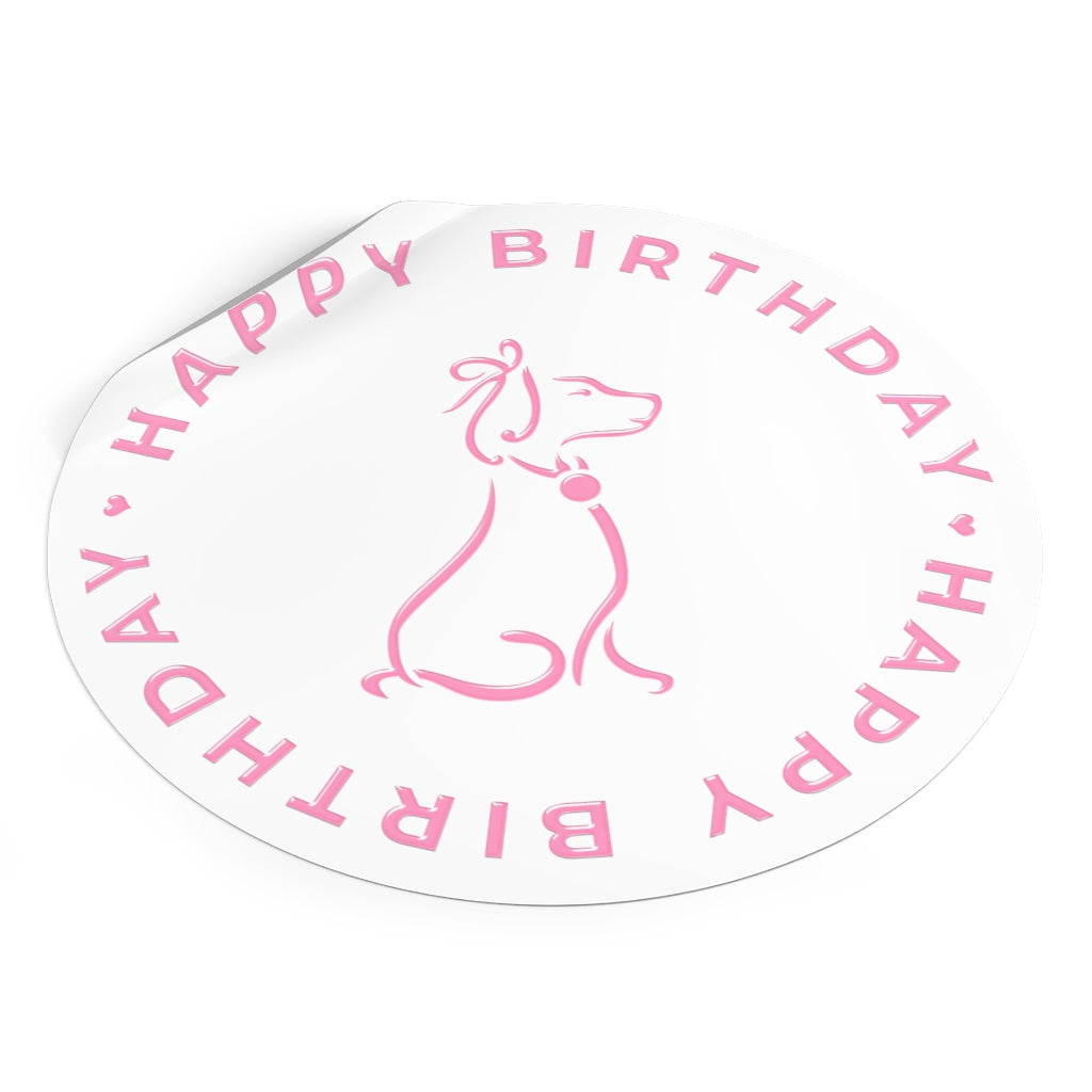 Pink Poochie Diva's Happy Birthday On White Round Vinyl Stickers