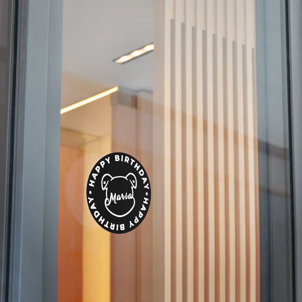 Personalize Mumble's Outline For Happy Birthday On Black Round Vinyl Stickers