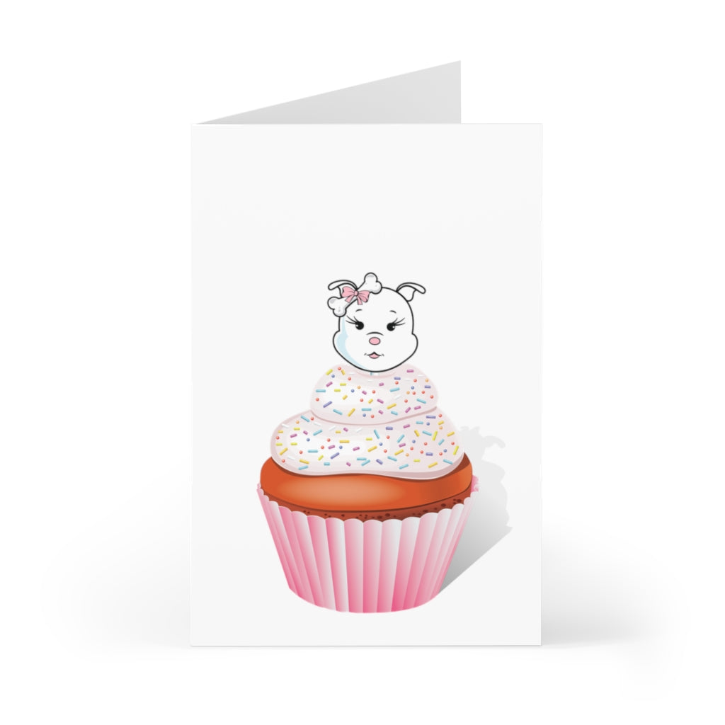 Vanilla With Sprinkles Diamond Cupcake On Purple Greeting Cards (7 pcs)