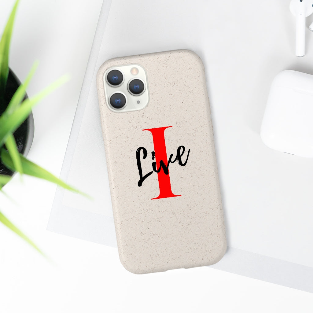 Oversized "I" Cursive LIVE On White Biodegradable Case