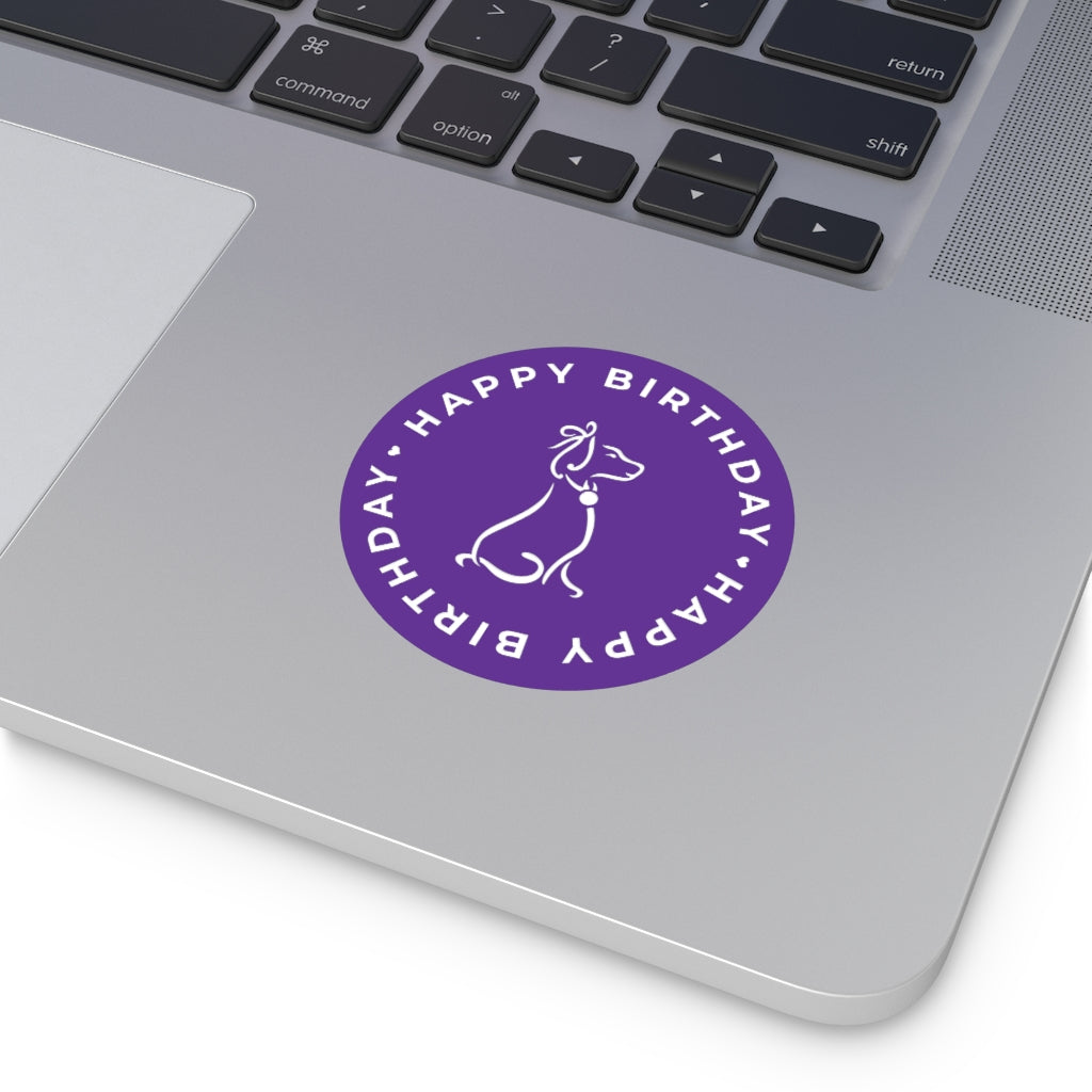 Poochie Diva's Happy Birthday On Purple Round Vinyl Stickers