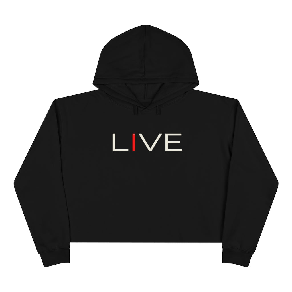 Oversized "I" LIVE On Black Crop Hoodie