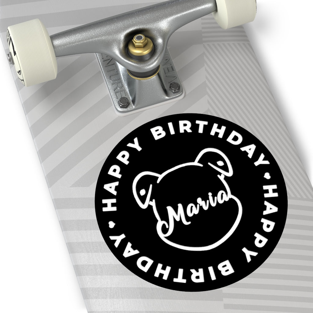 Personalize Mumble's Outline For Happy Birthday On Black Round Vinyl Stickers
