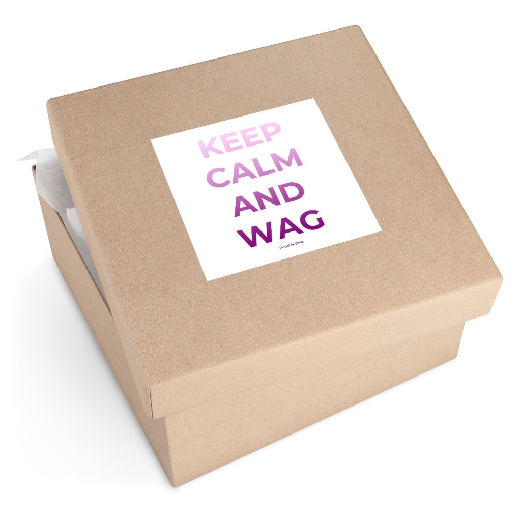 Keep Calm and Wag On Square Vinyl Stickers