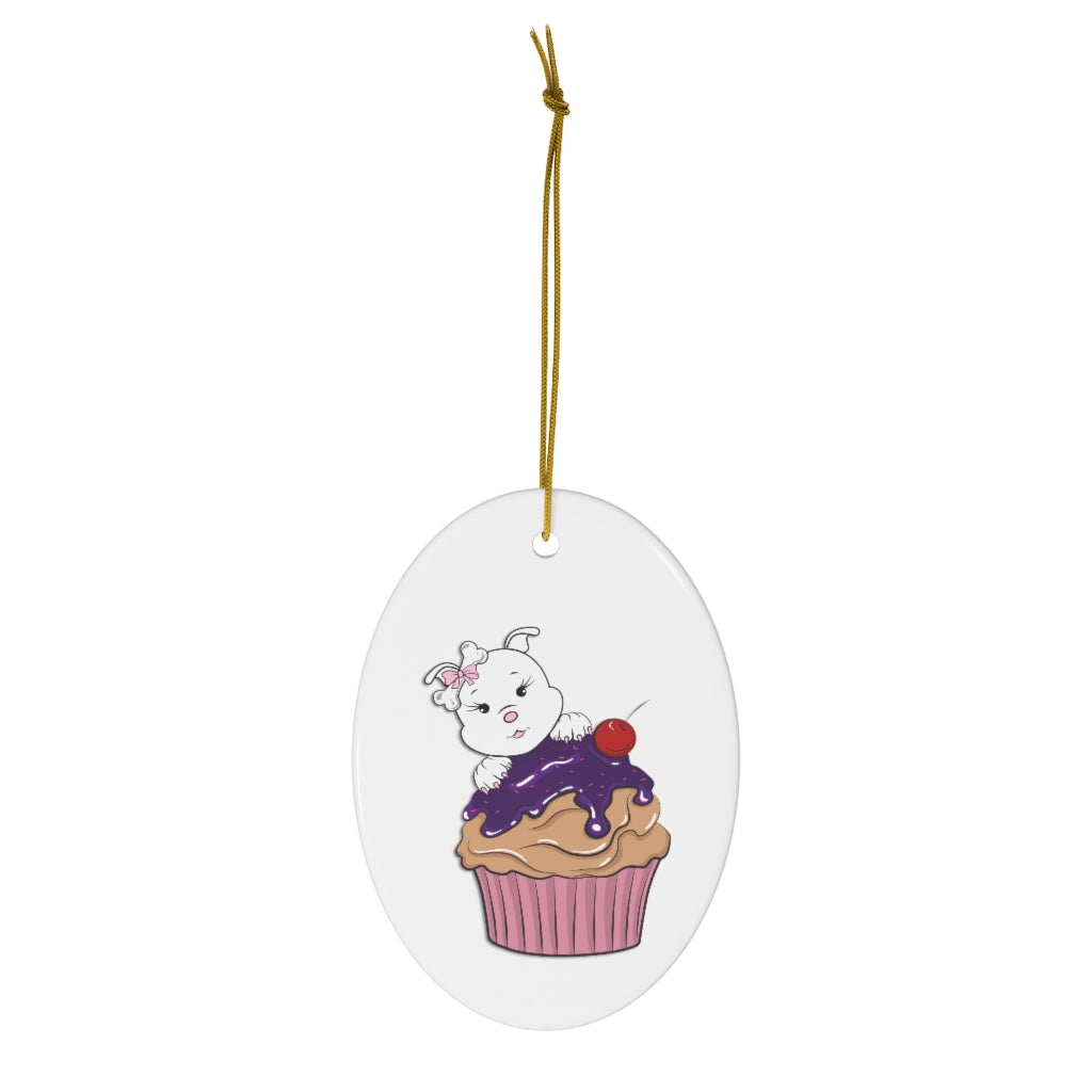 Purple Diamond Cupcake  On Ceramic Ornaments