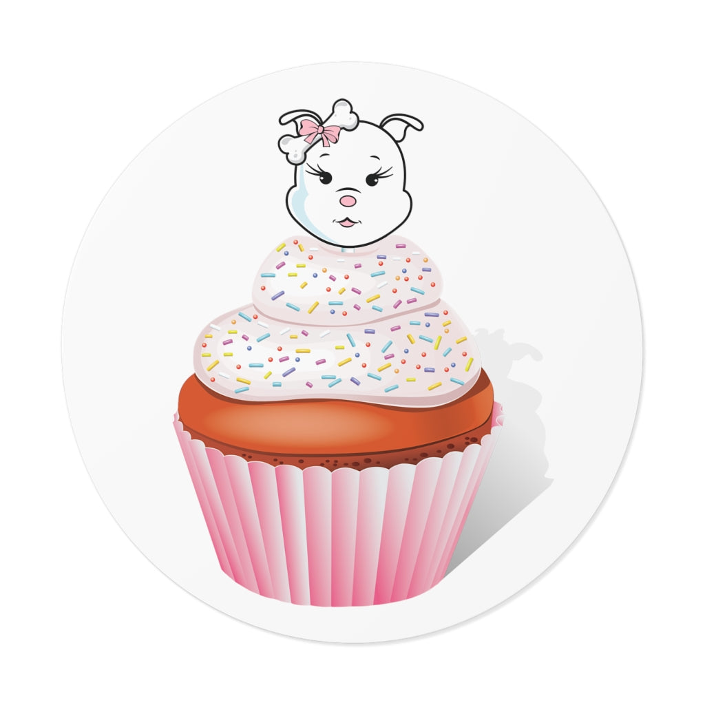 Vanilla With Sprinkles Diamond Cupcake On White Round Vinyl Stickers