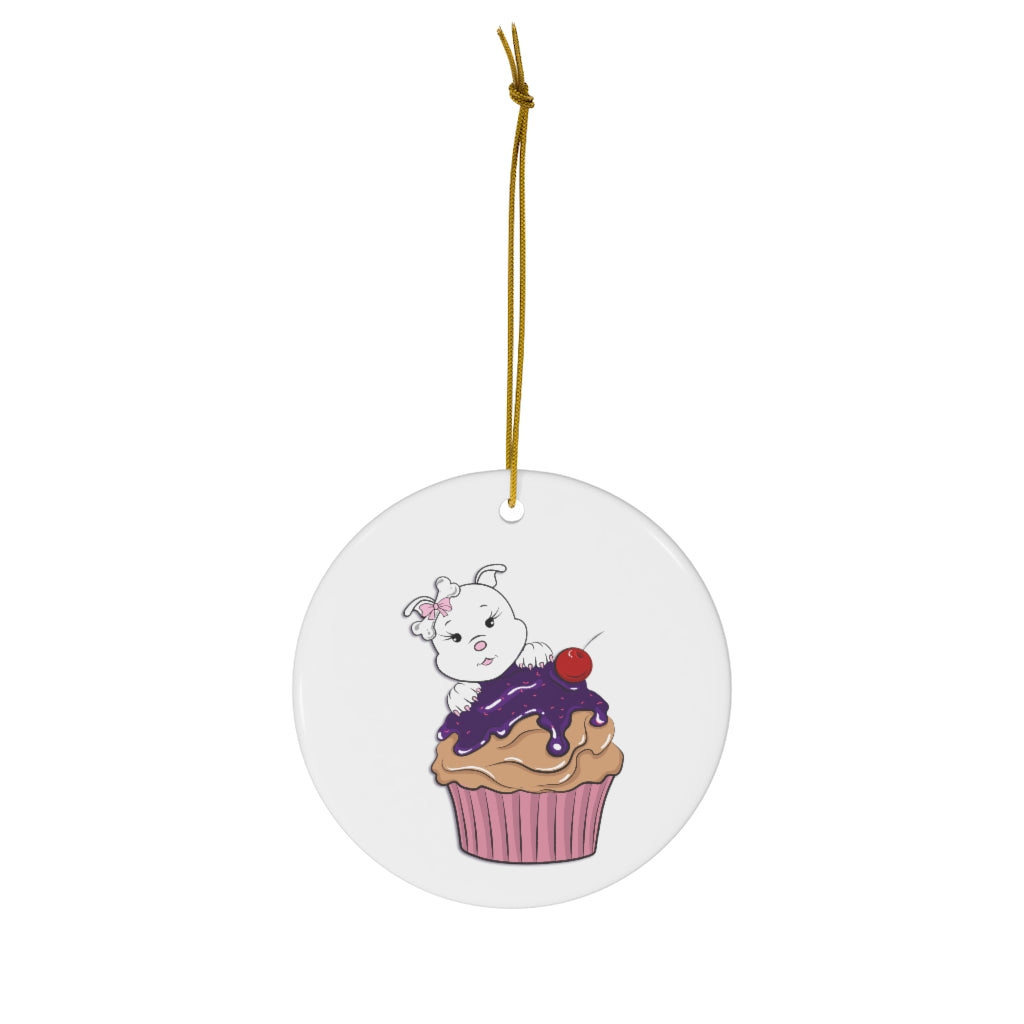 Purple Diamond Cupcake  On Ceramic Ornaments