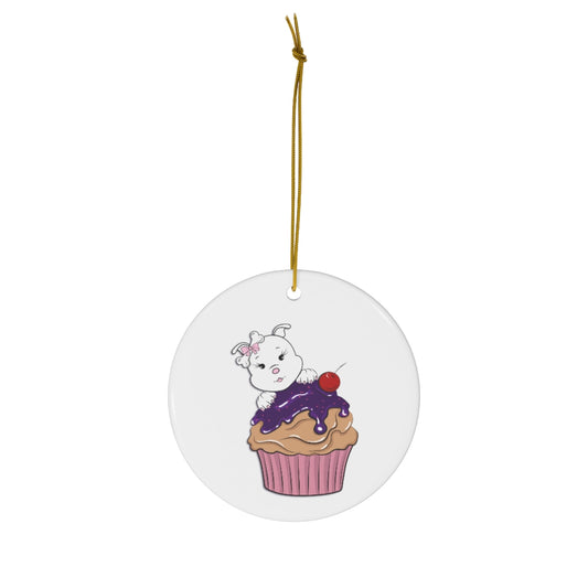 Purple Diamond Cupcake  On Ceramic Ornaments