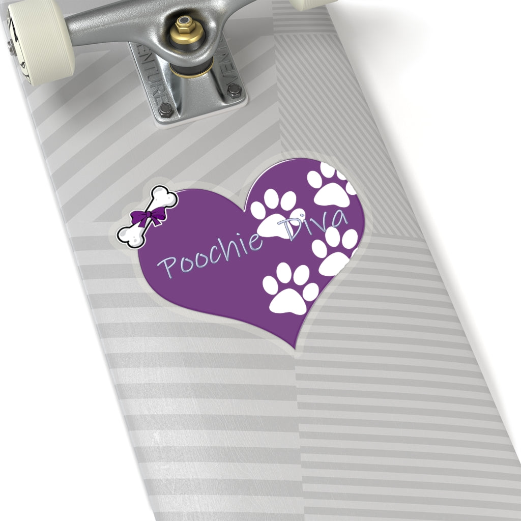 Love Poochie Diva Purple Heart On Kiss-Cut Stickers