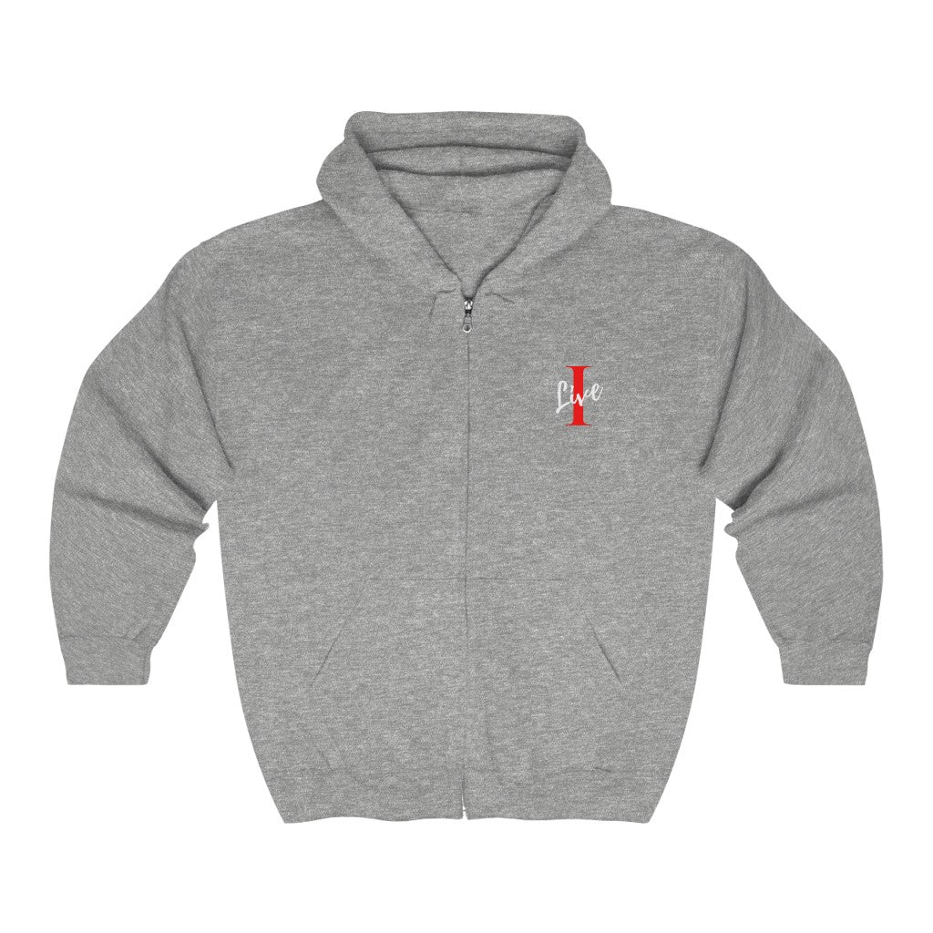 Oversized "I" LIVE On Unisex Heavy Full Zip Hooded Sweatshirt