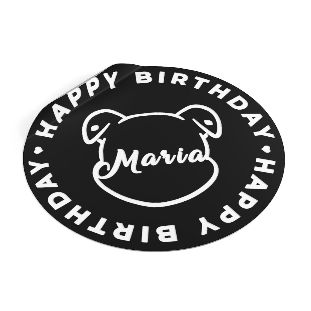 Personalize Mumble's Outline For Happy Birthday On Black Round Vinyl Stickers