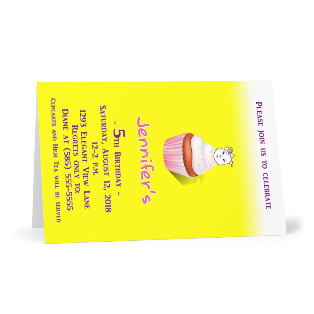 Personalized Pink Diamond Cupcake Birthday Invite On Greeting Cards (7 pcs)