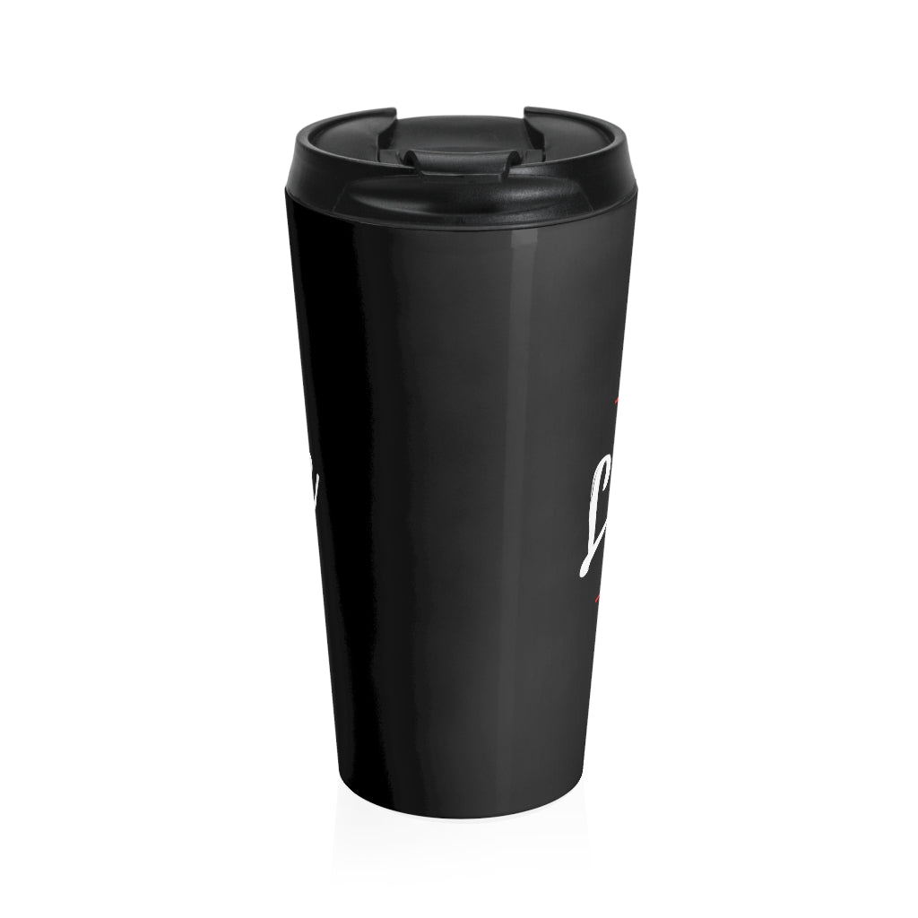 Oversized "I" LIVE On A Black Stainless Steel Travel Mug