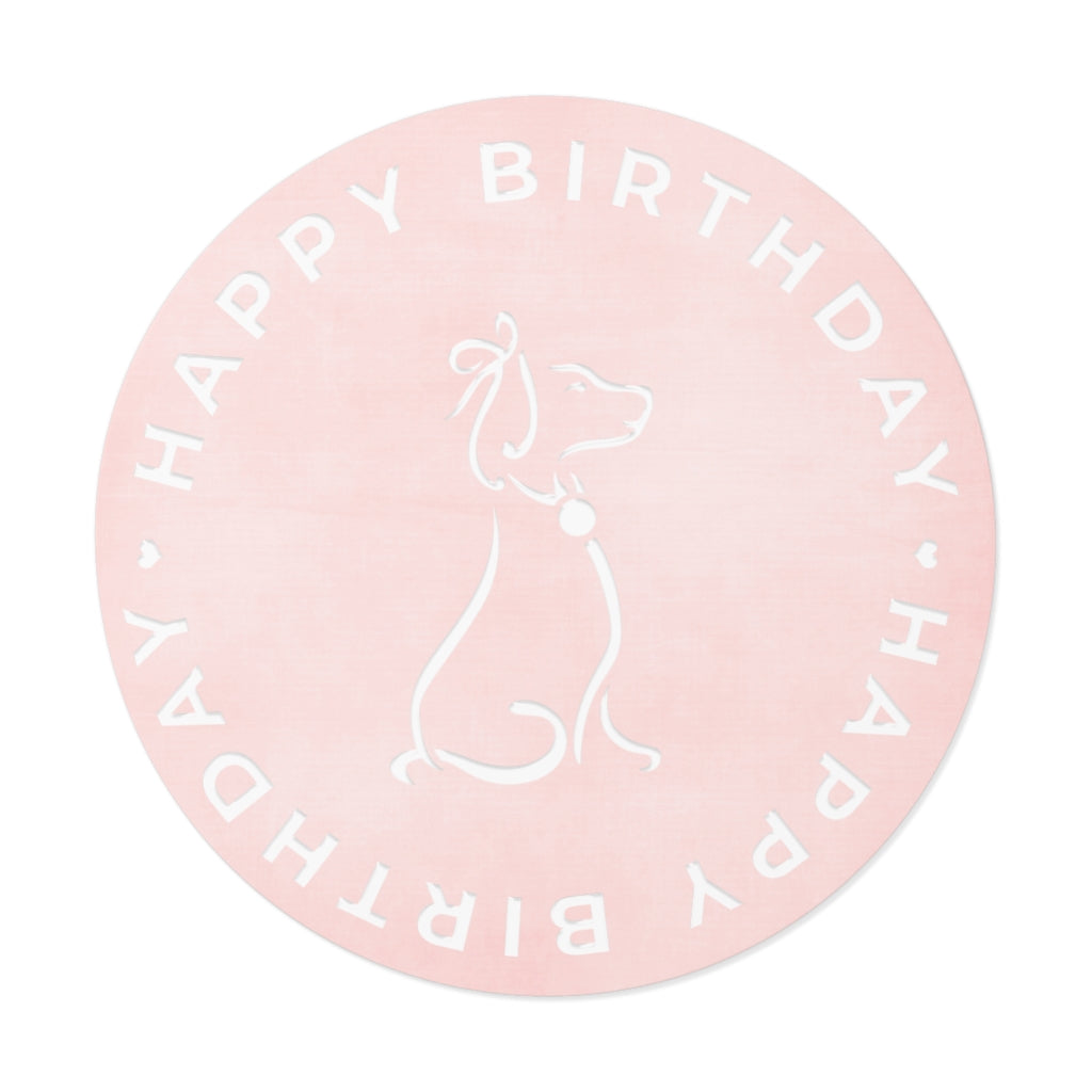 Poochie Diva's Happy Birthday On Pink Round Vinyl Stickers