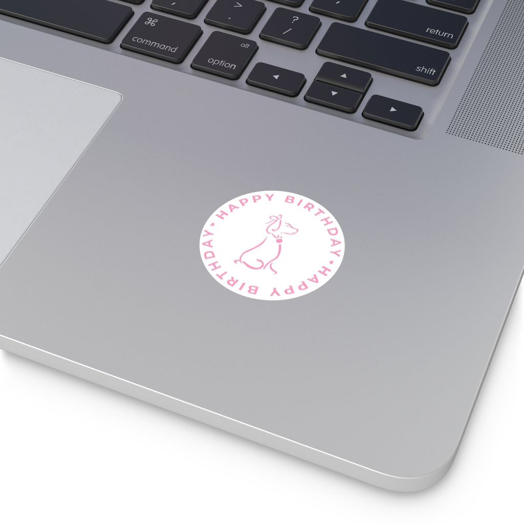 Pink Poochie Diva's Happy Birthday On White Round Vinyl Stickers