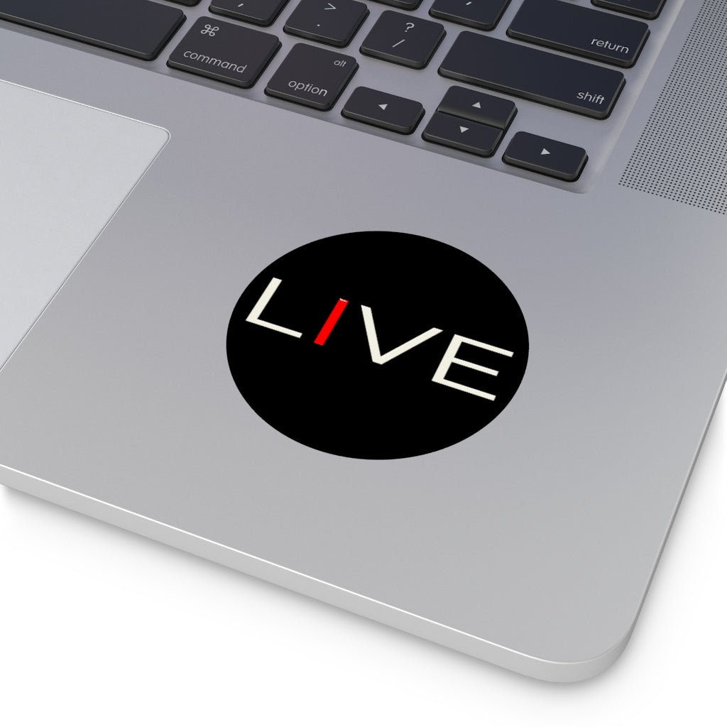 "I" LIVE On Black Round Vinyl Stickers
