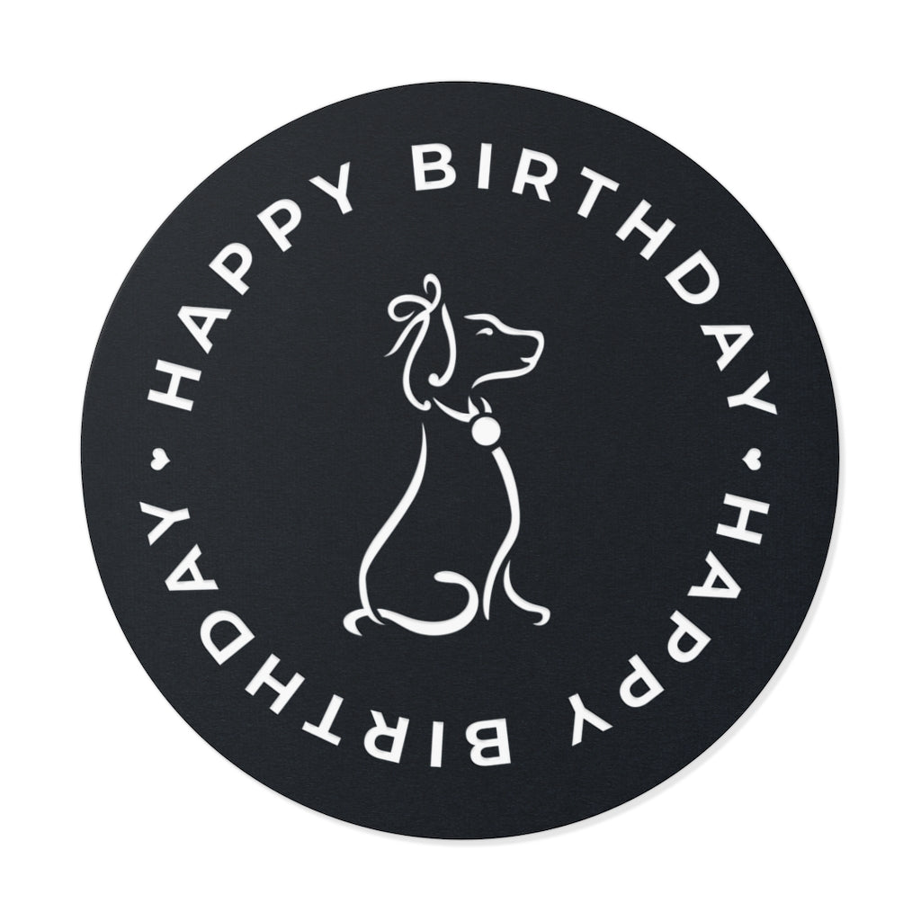 Poochie Diva's Happy Birthday On Black Round Vinyl Stickers