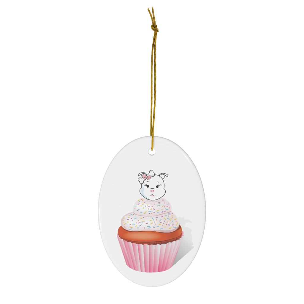 Vanilla With Sprinkles Diamond Cupcake On Ceramic Ornaments