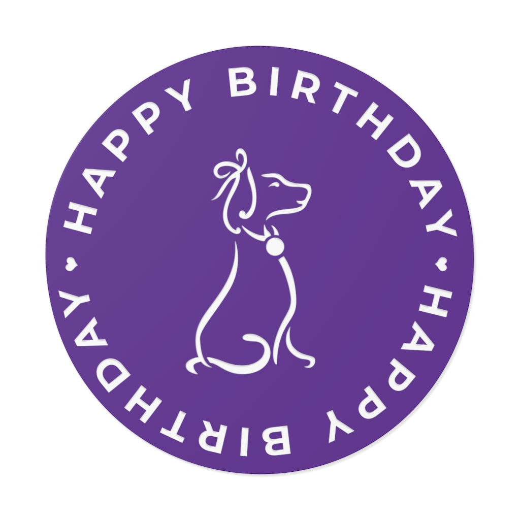 Poochie Diva's Happy Birthday On Purple Round Vinyl Stickers