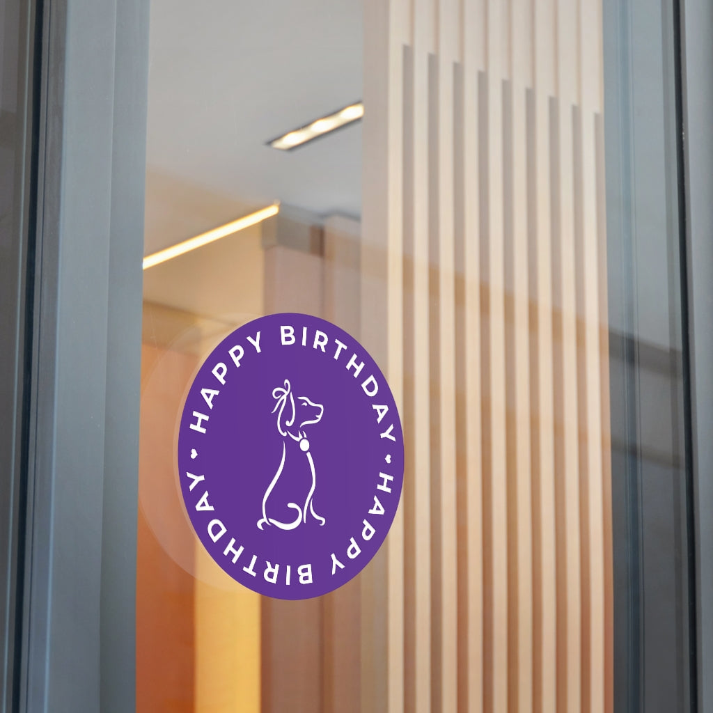 Poochie Diva's Happy Birthday On Purple Round Vinyl Stickers