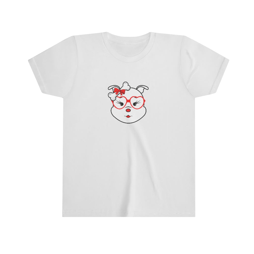 Diamond Sporting Heartshaped Glasses On Youth Short Sleeve Tee