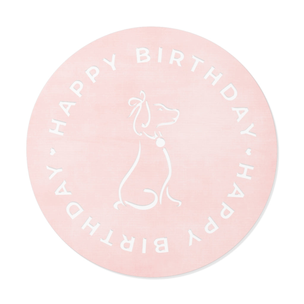 Poochie Diva's Happy Birthday On Pink Round Vinyl Stickers