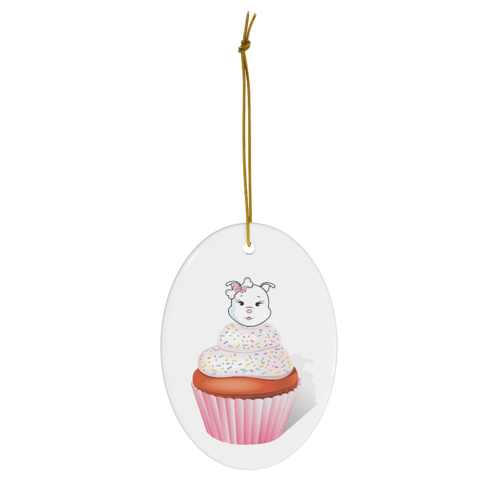 Vanilla With Sprinkles Diamond Cupcake On Ceramic Ornaments