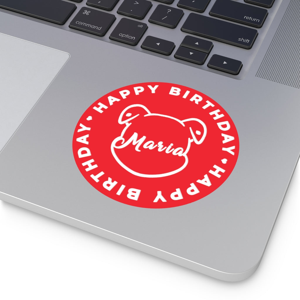 Personalize Mumble's Outline For Happy Birthday On Red Round Vinyl Stickers