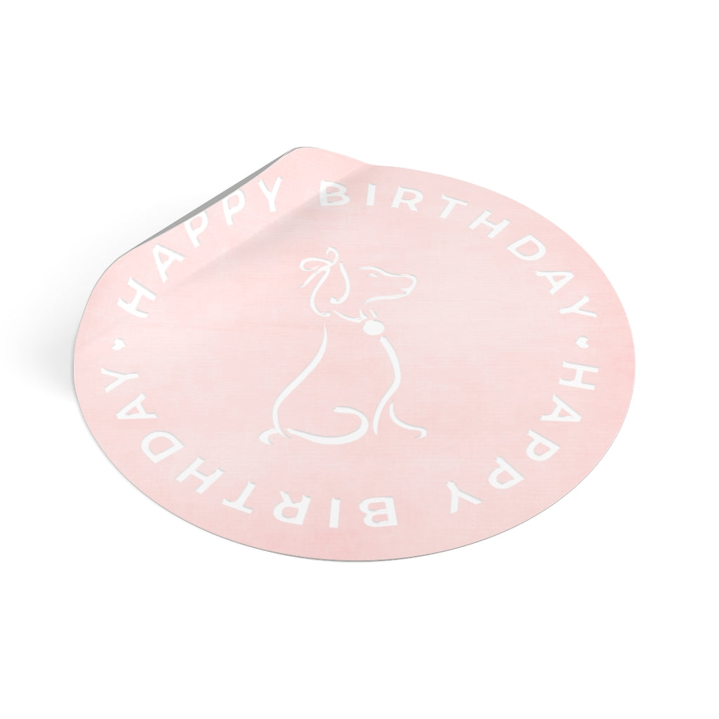 Poochie Diva's Happy Birthday On Pink Round Vinyl Stickers