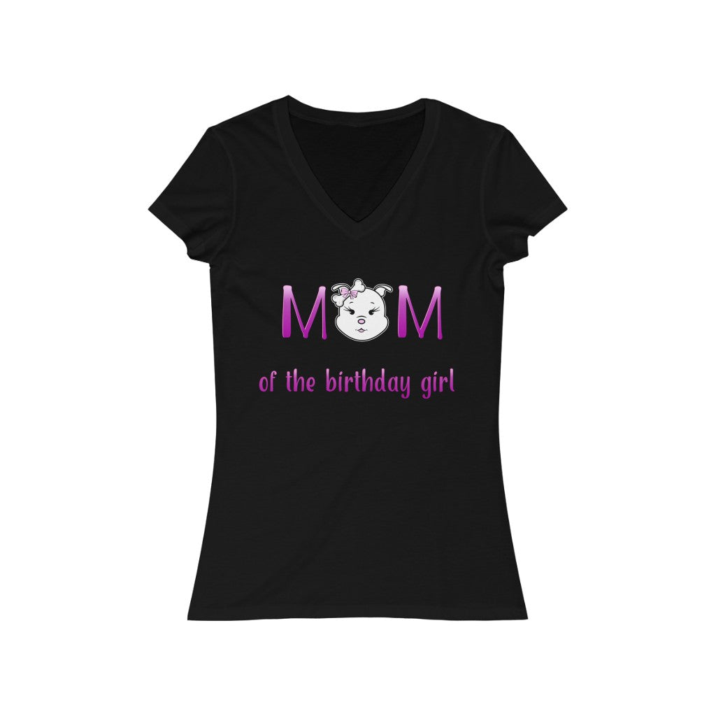 Mom of the Birthday Girl Women's Jersey Short Sleeve V-Neck Tee