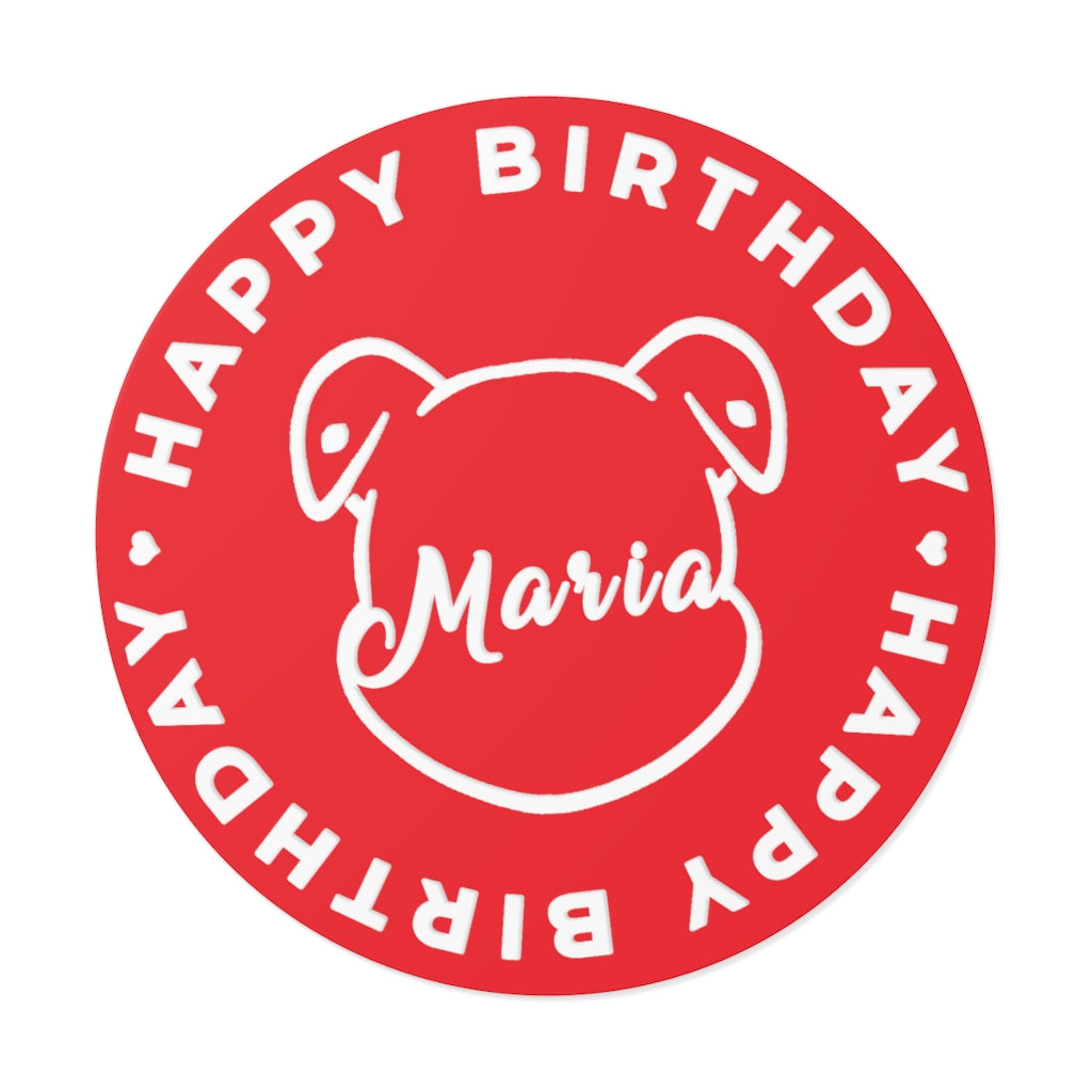 Personalize Mumble's Outline For Happy Birthday On Red Round Vinyl Stickers