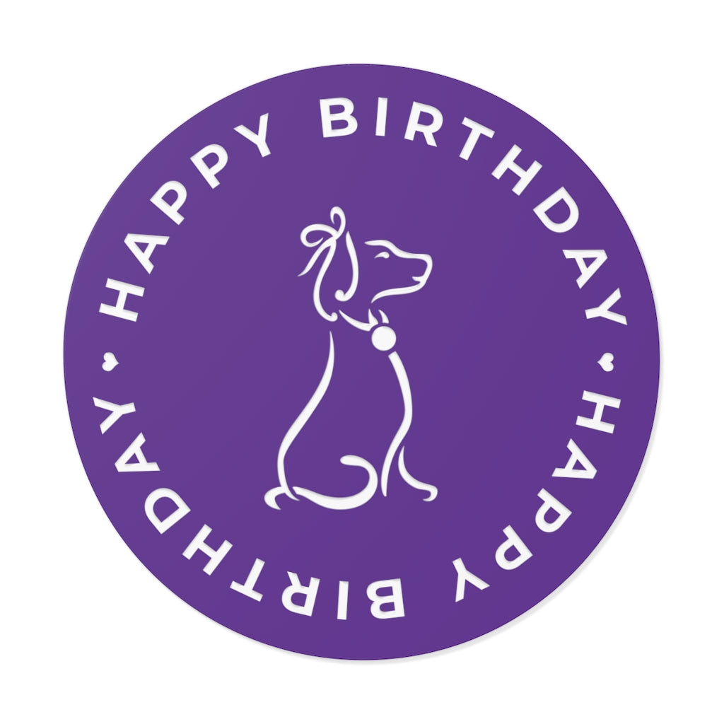 Poochie Diva's Happy Birthday On Purple Round Vinyl Stickers