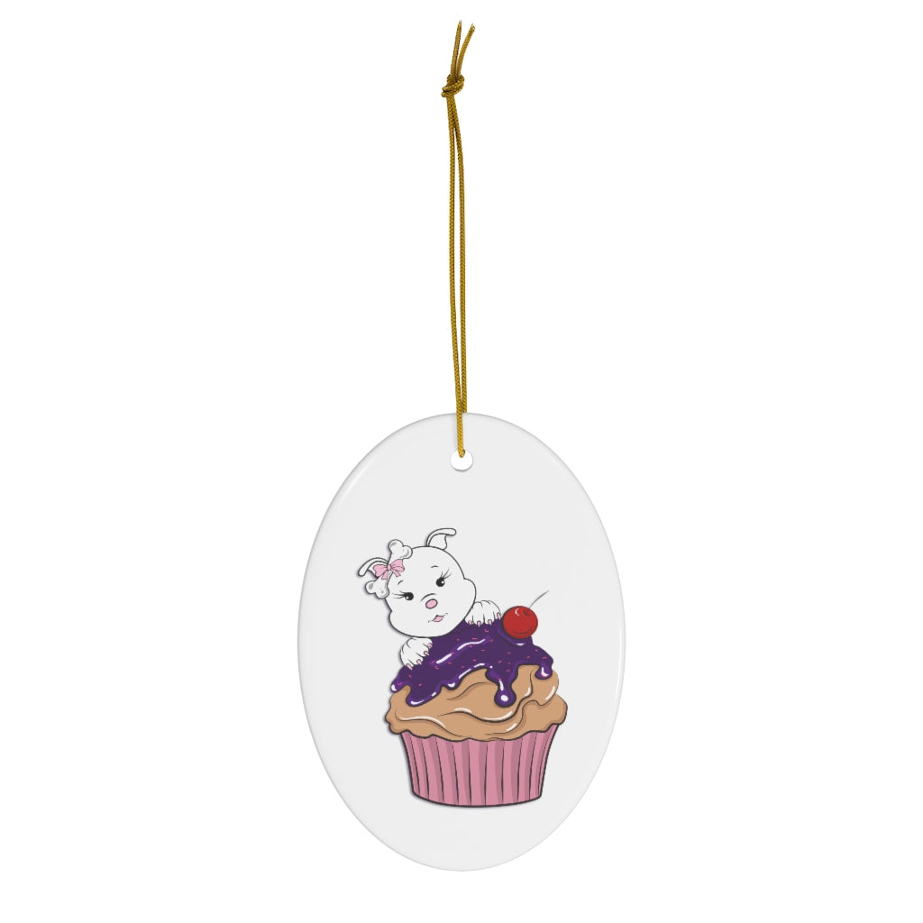 Purple Diamond Cupcake  On Ceramic Ornaments