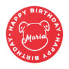 Personalize Mumble&#39;s Outline For Happy Birthday On Red Round Vinyl Stickers