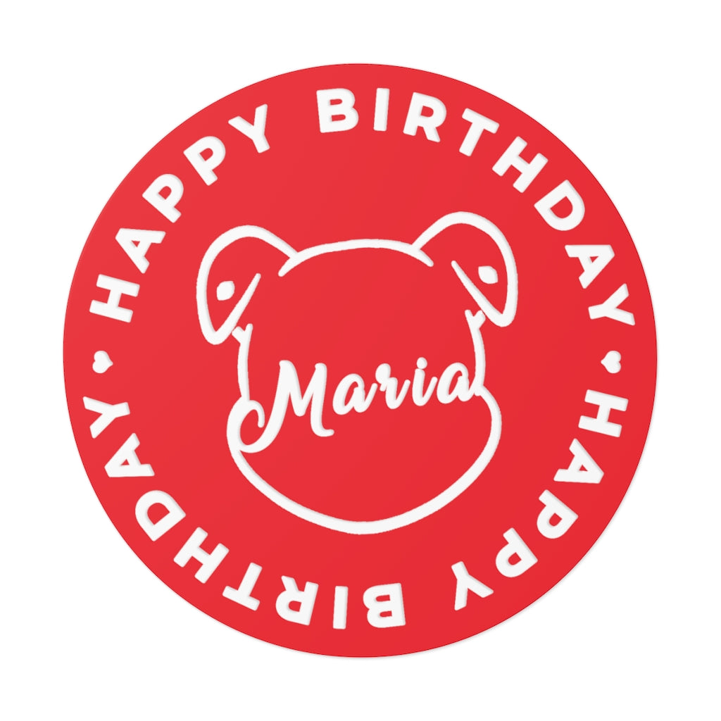 Personalize Mumble's Outline For Happy Birthday On Red Round Vinyl Stickers