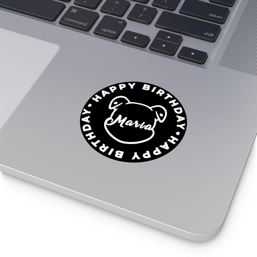 Personalize Mumble's Outline For Happy Birthday On Black Round Vinyl Stickers