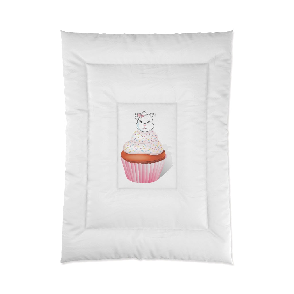 Vanilla With Sprinkles Diamond Cupcake On White Comforter