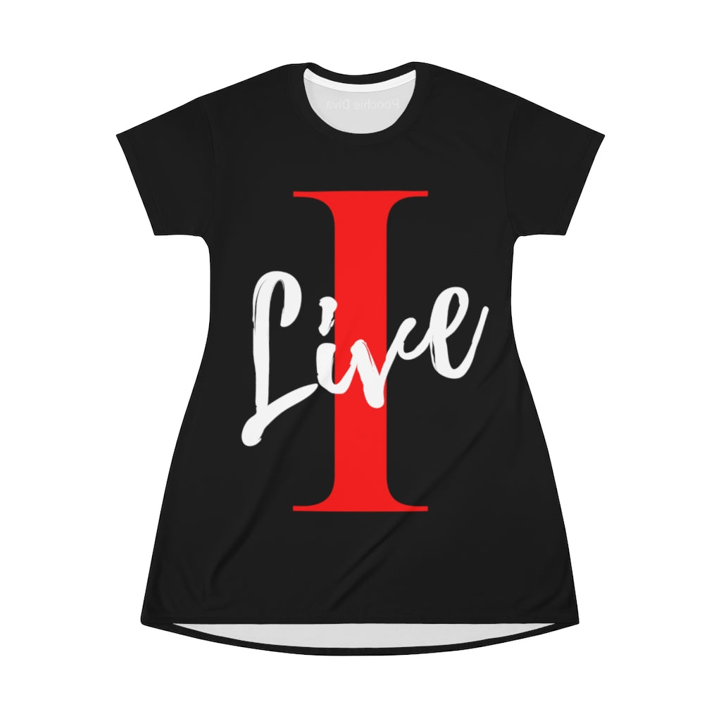 Oversized "I" LIVE  On All Over Print T-Shirt Dress