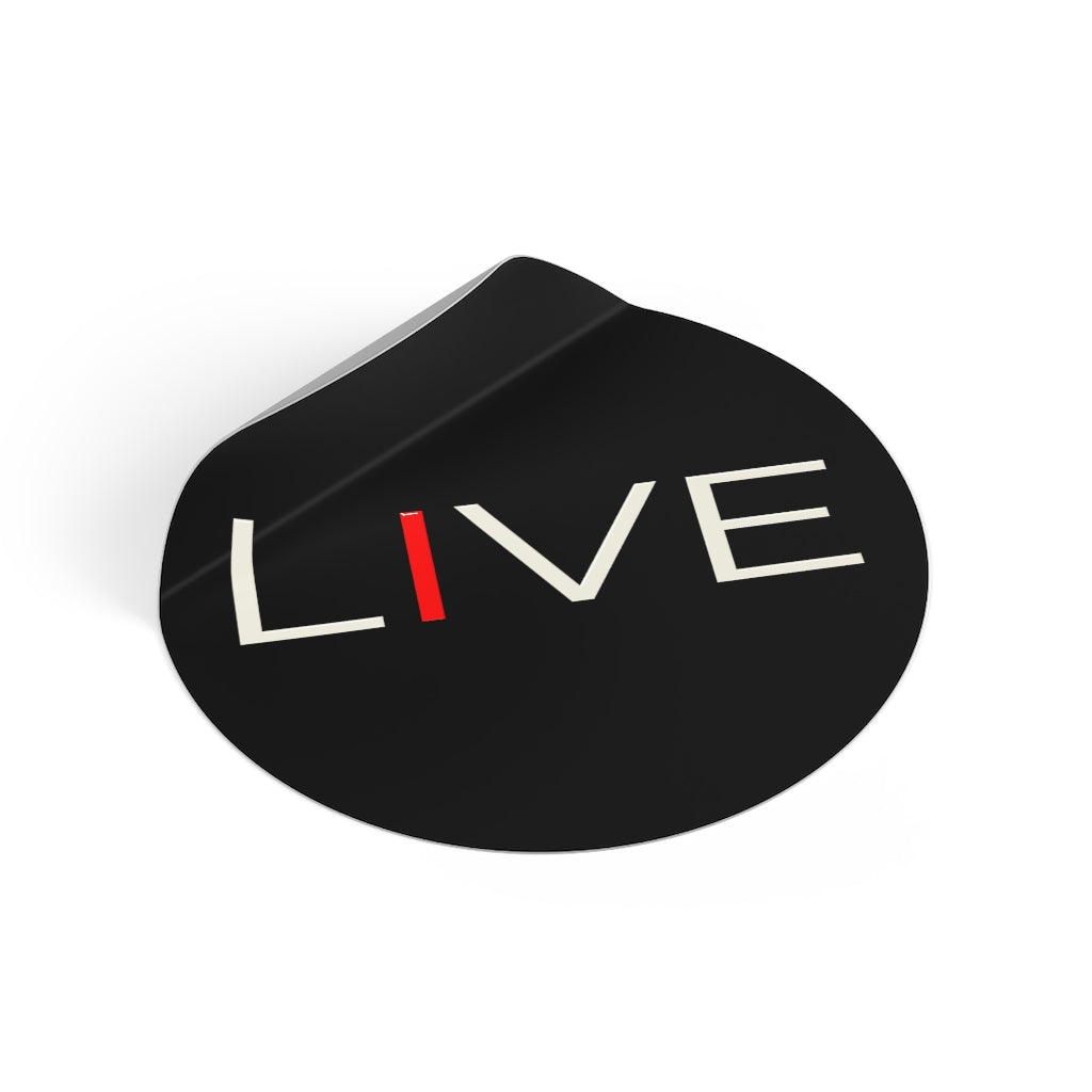 "I" LIVE On Black Round Vinyl Stickers