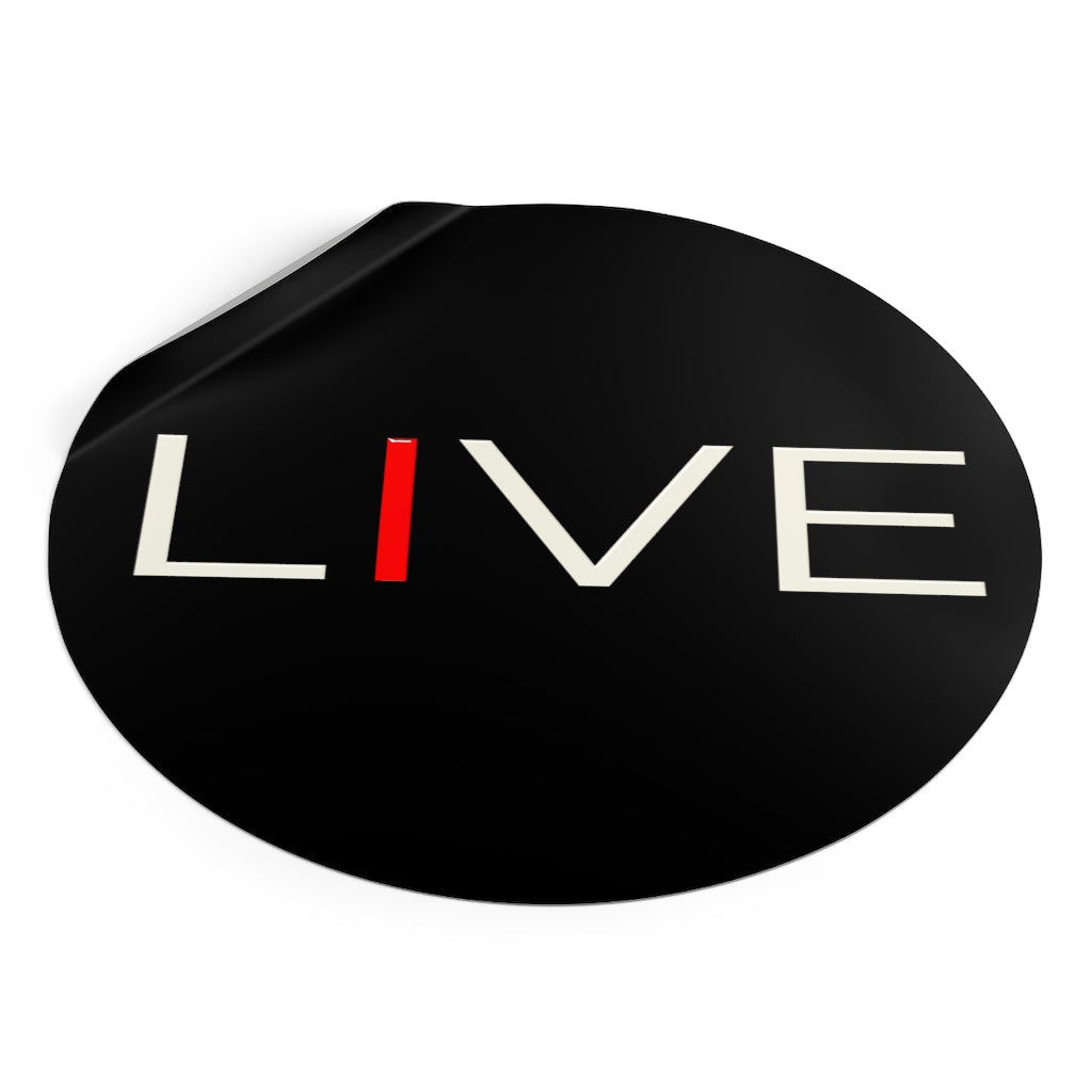 "I" LIVE On Black Round Vinyl Stickers