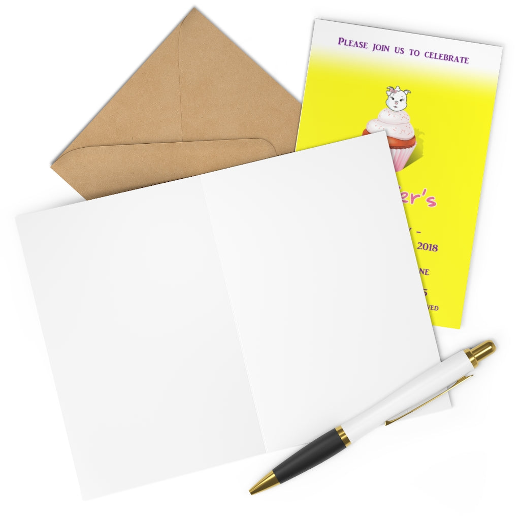 Personalized Pink Diamond Cupcake Birthday Invite On Greeting Cards (7 pcs)